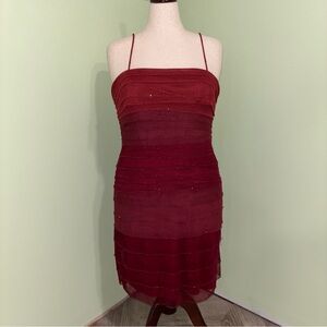 NWT VTG JS Collections Red Beaded Tiered Cocktail Dress Women’s Size 14